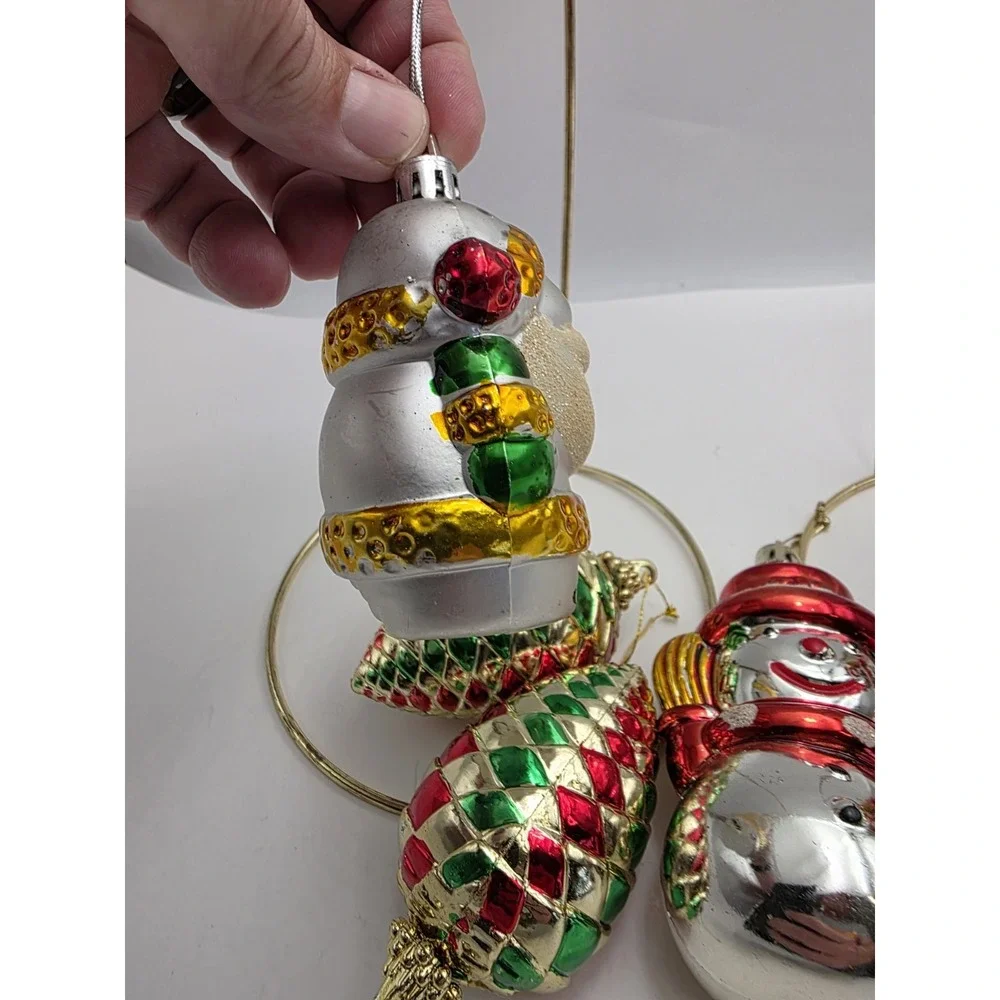 VTG Christmas Ornaments Lot 7Santa Snowman Pine Cone Red Green Gold Holiday